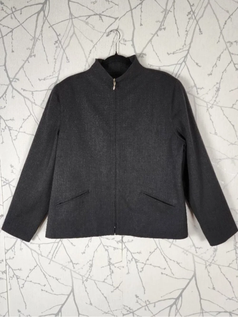 Lauren Ralph Lauren Gray Worsted Wool Full Zip High Neck Jacket
